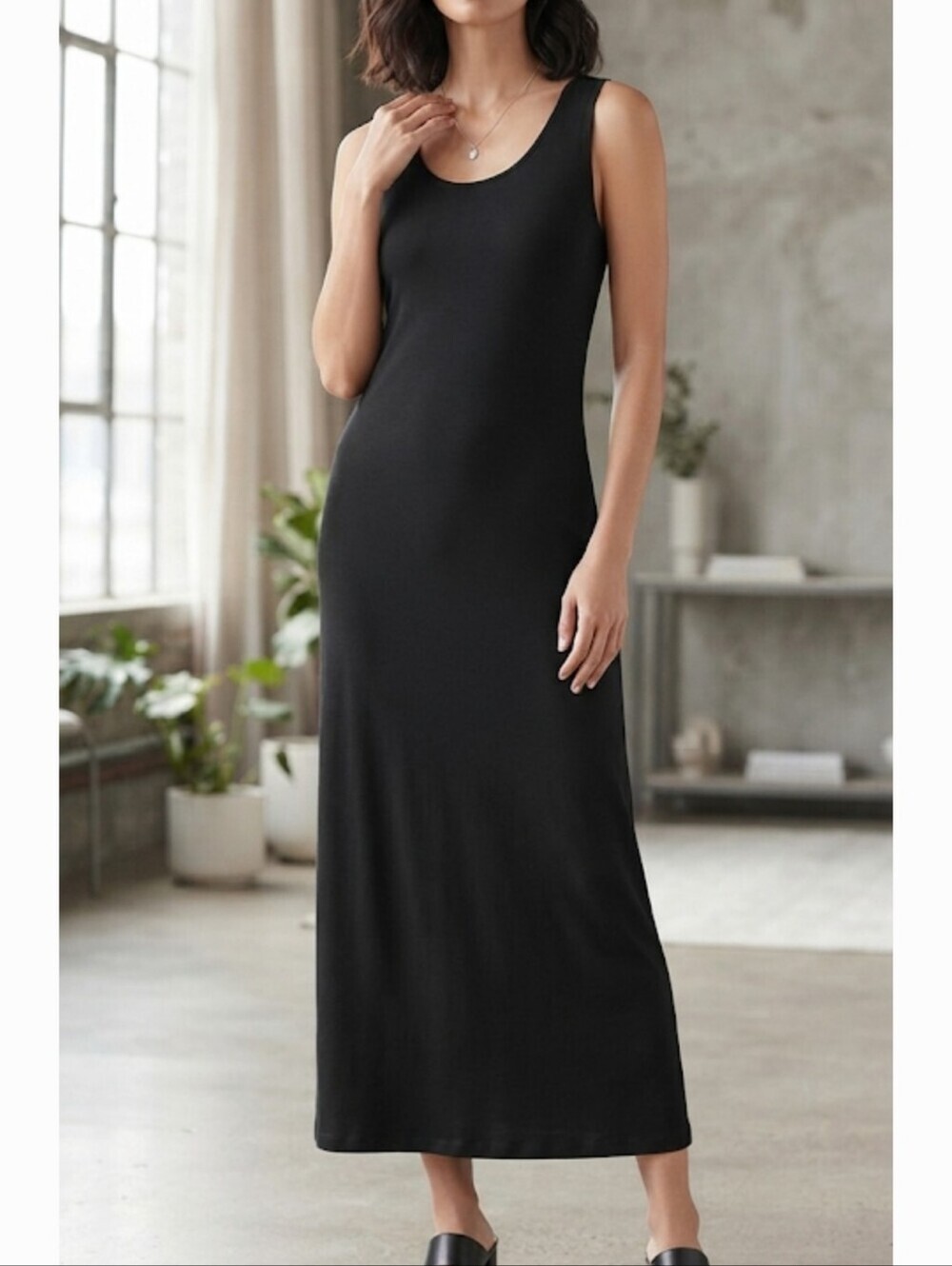 Eileen Fisher Women Long Sleeveless Stretch Jersey Knit Dress sz XS